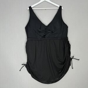 Swim by Cacique Swimdress Womens 28 Black Crochet No Wire One-Piece Modest Beach